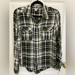 est 1946 womens Long Sleeve Plaid Top Roll Up Sleeve Button Up Top Sz M